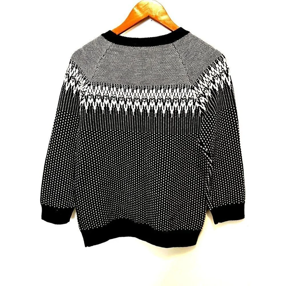 J.CREW Fair Island Sweater Knitted Wool Navy Blue White Crewneck Size Med